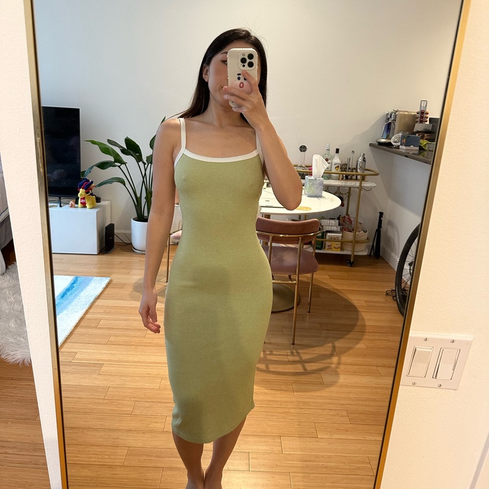 green midi dress with back cutout